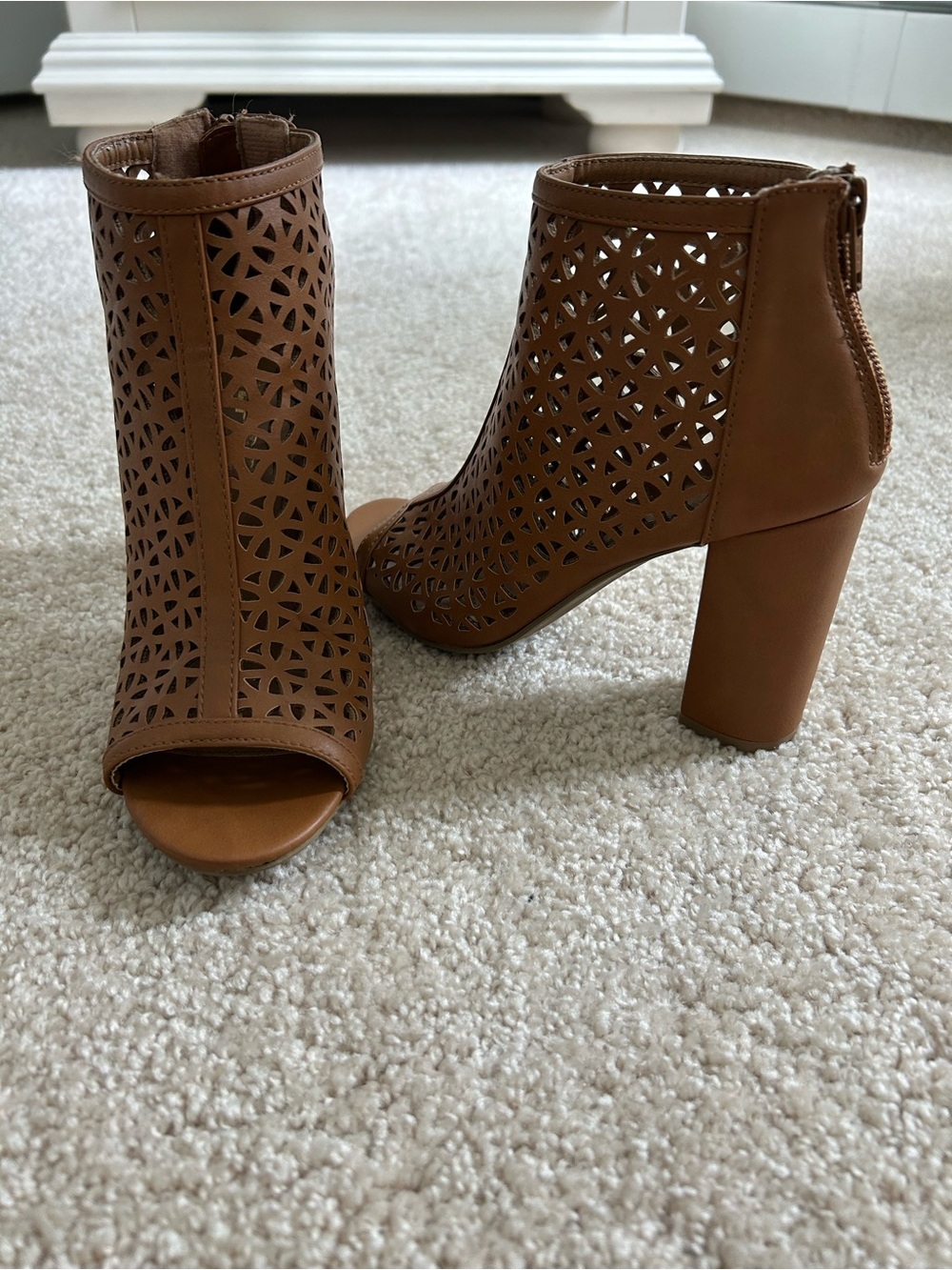 Report Brown Peep-Toe Block Heel